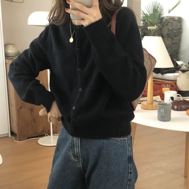 💕春秋圓領短款針織寬鬆慵懶外穿開衫