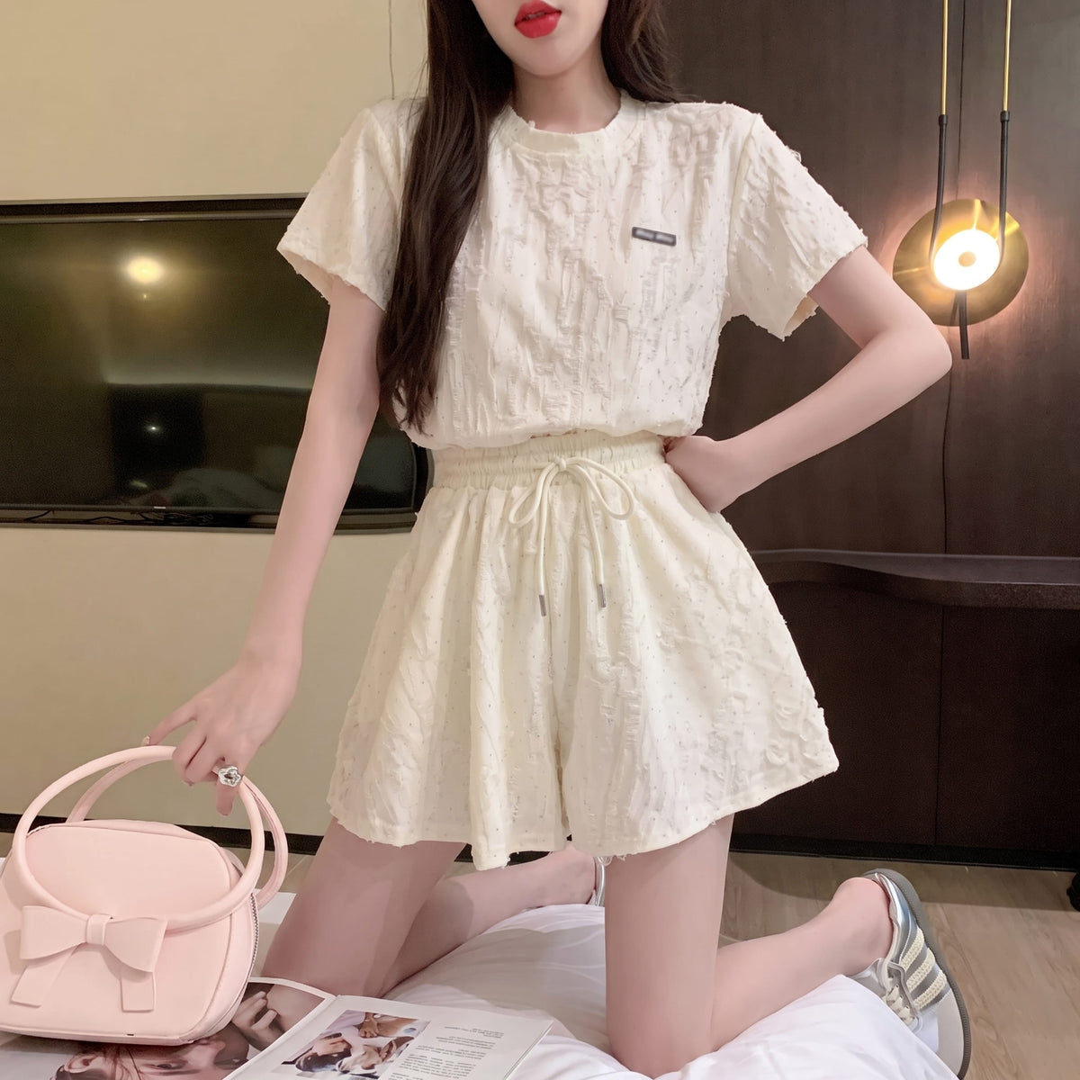 💕夏季約會燙鑽破洞造型兩件套