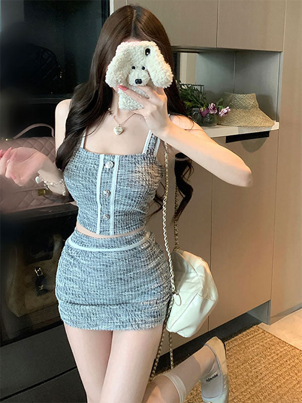 💕高級感氣質名媛小香風上衣+半身裙套裝