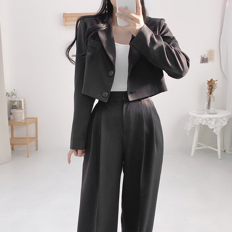 💕chic秋季寬鬆休閒西裝長褲兩件套