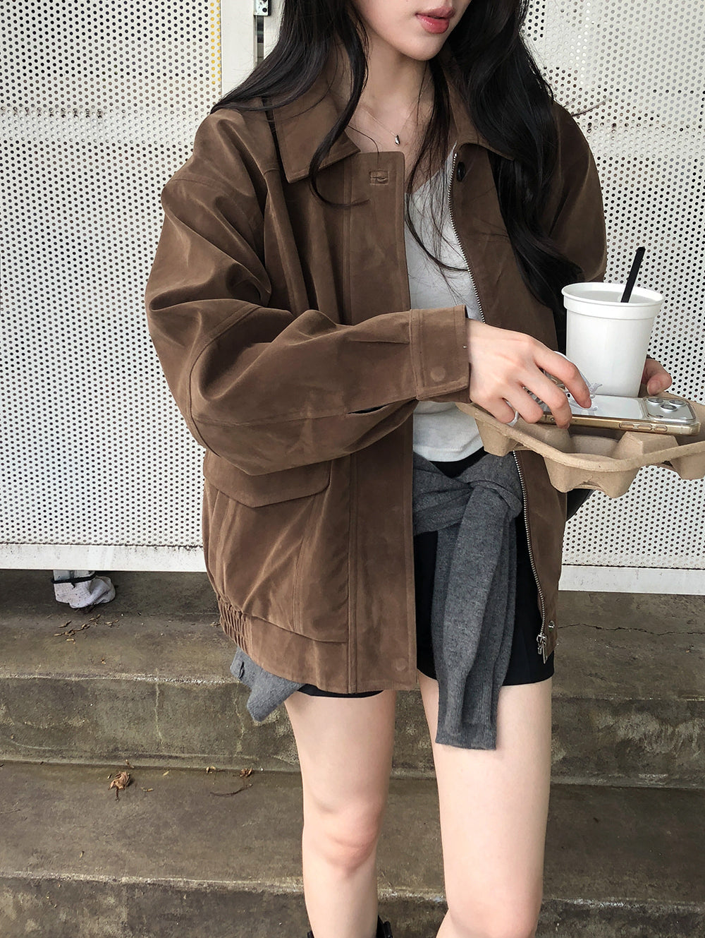 💕韓系輕熟麂皮絨夾克防風短款外套
