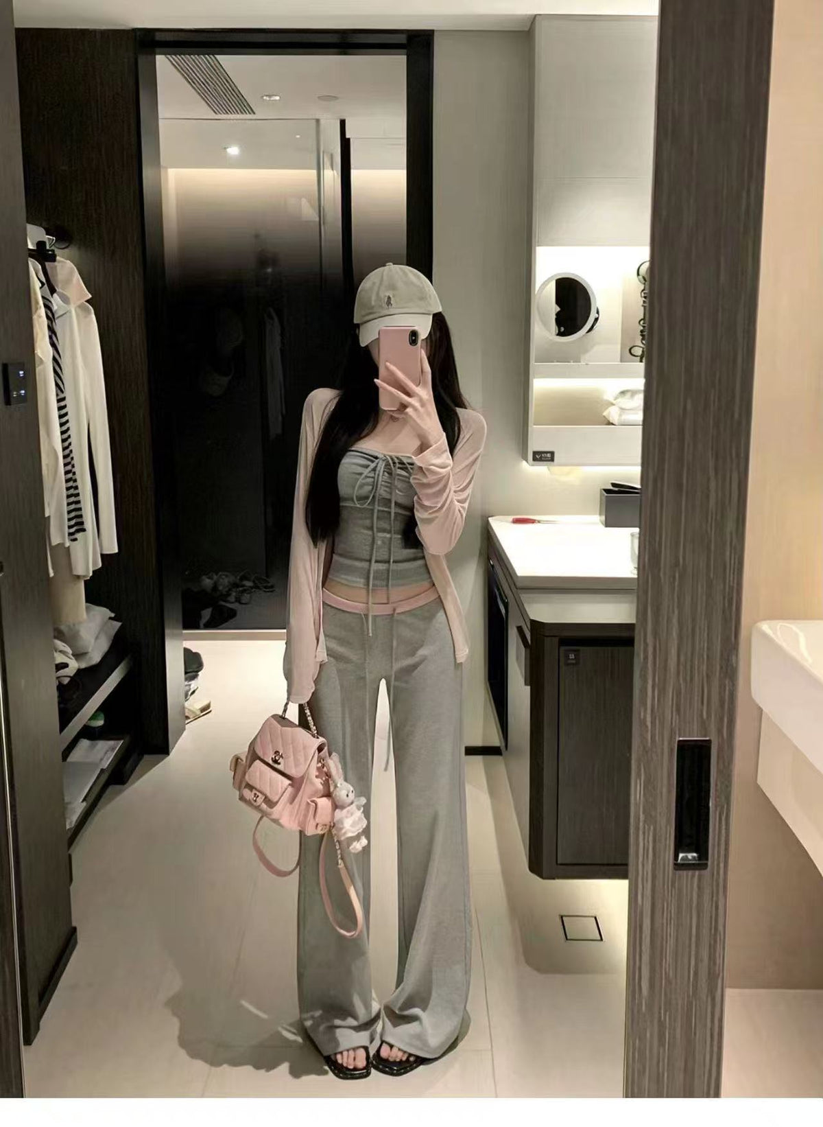 💕時尚慵懶感輕薄開衫抽繩抹胸三件套