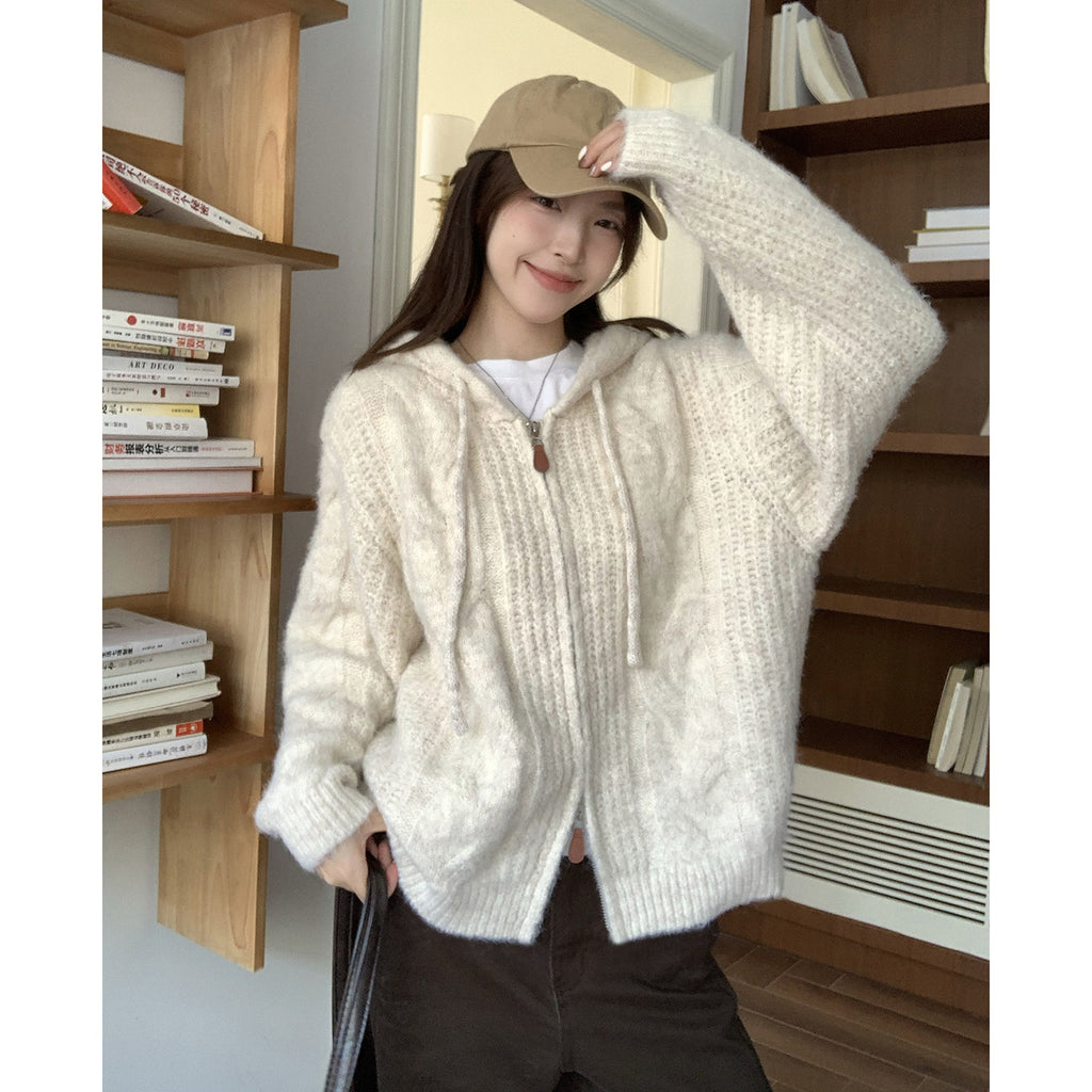 💕軟糯加厚拉鏈連帽毛衣針織毛線外套