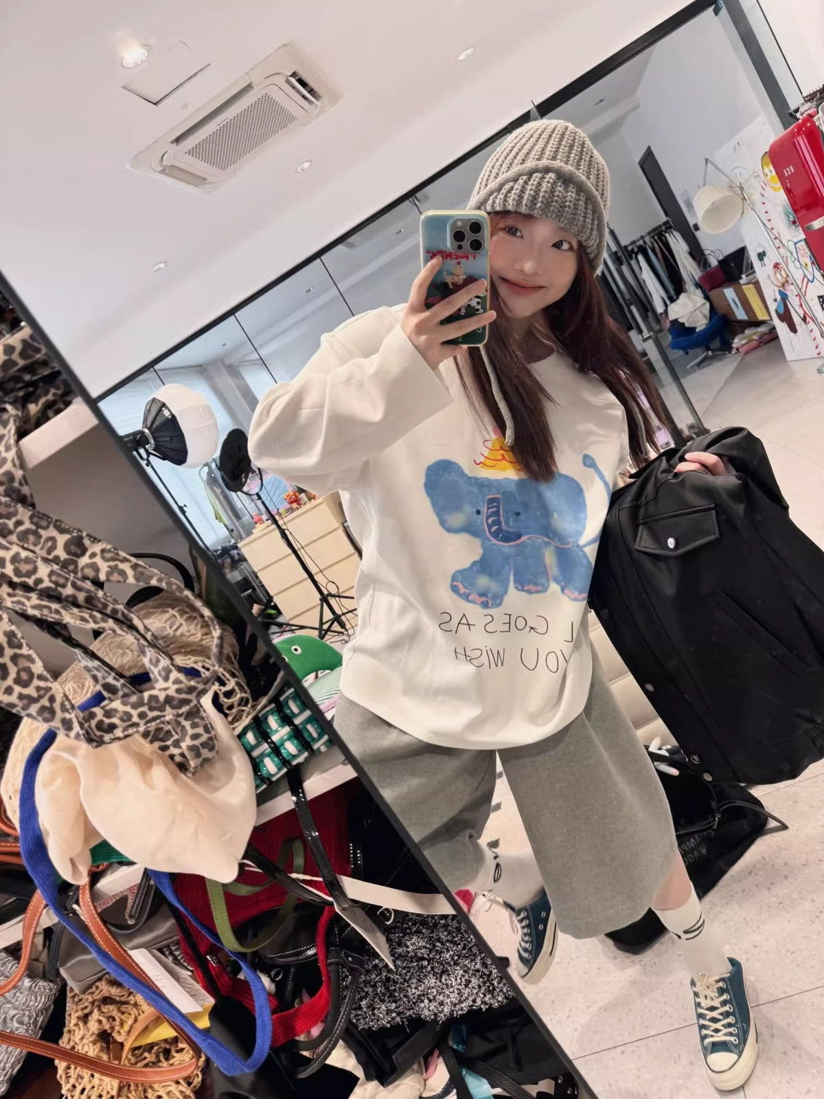 💕chic韓系春秋大象印花簡約T袖