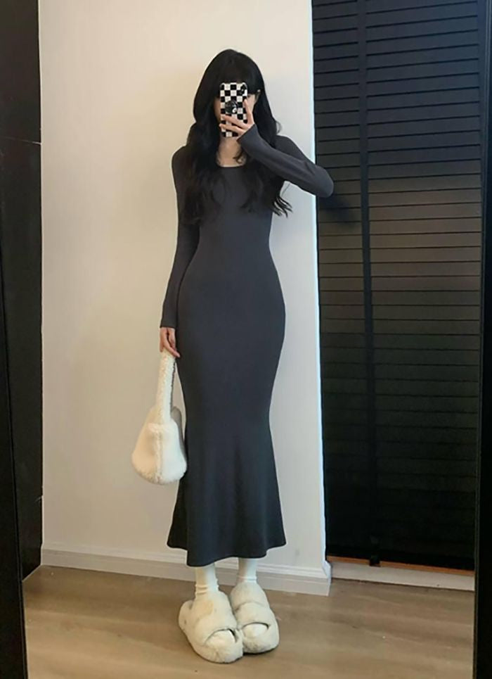 💕秋冬氣質慵懶顯瘦魚尾長裙