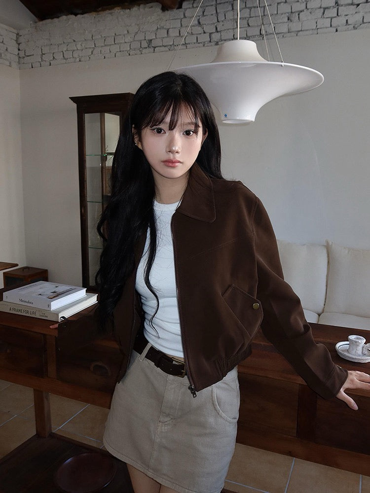 💕韓系東大門美拉德仿鹿皮絨短版夾克