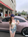 💕活潑俏皮百搭牛仔背帶短褲