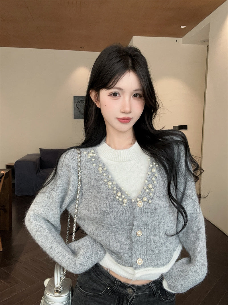 💕軟糯風假兩件針織寬鬆打底毛衣