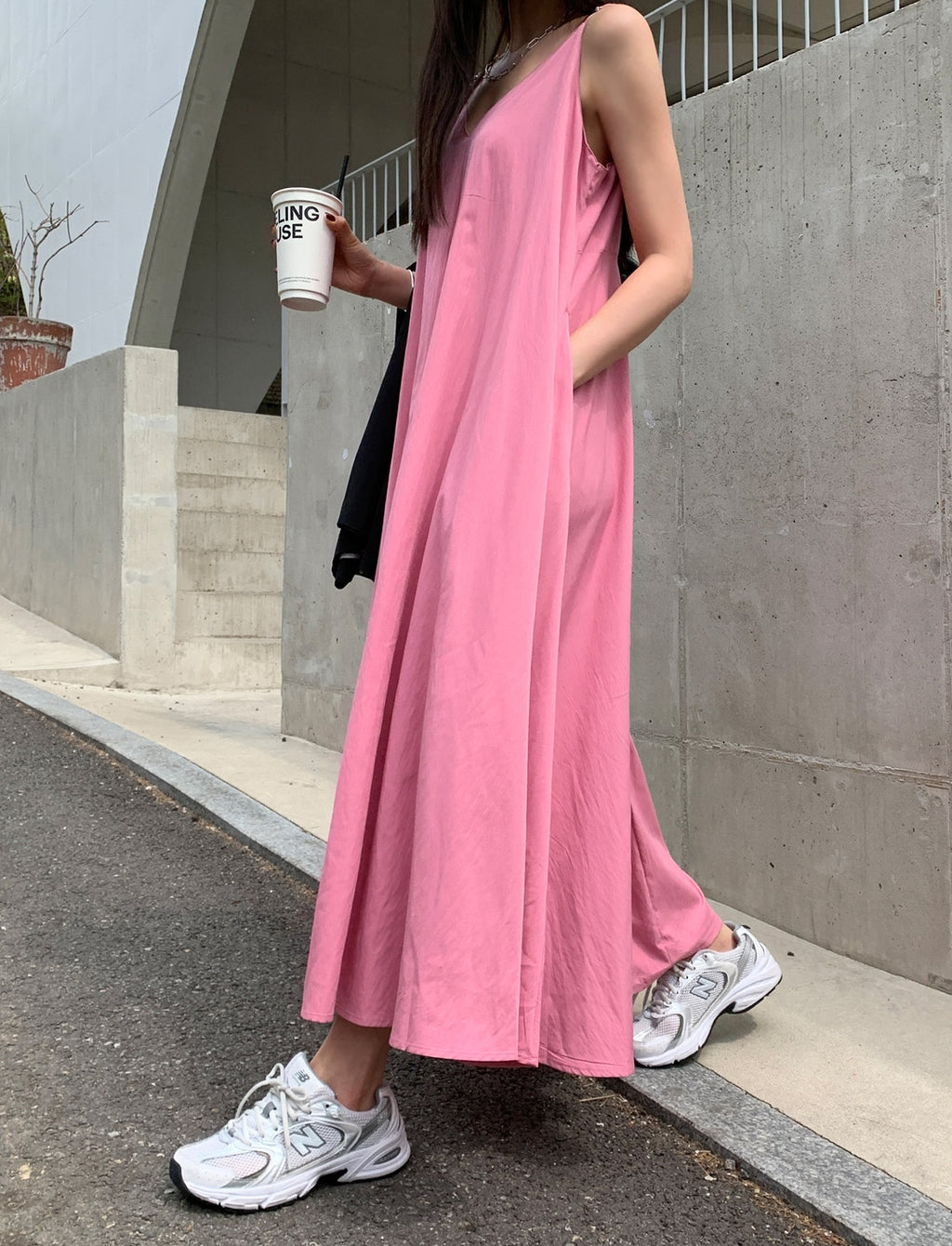 💕韓系氣質V領慵懶露背休閒度假長裙