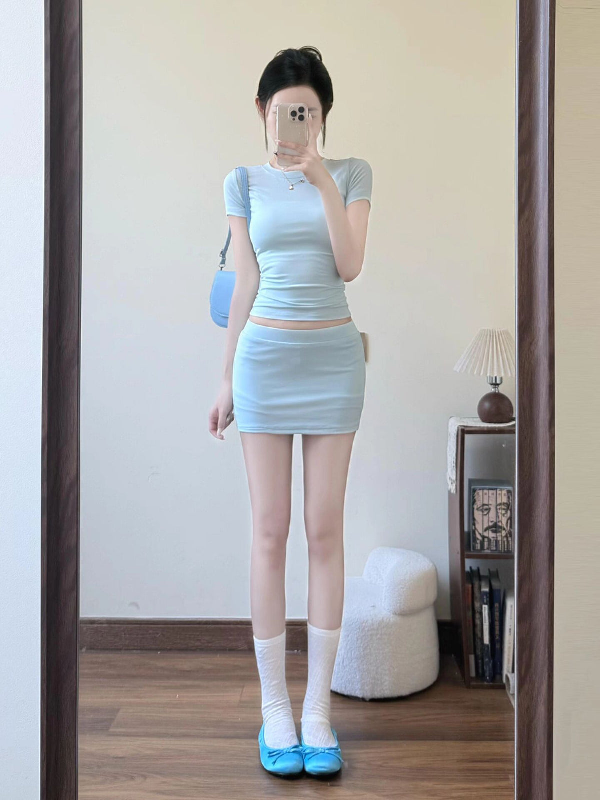 💕蘇打汽水淺藍純御T袖+包臀短裙兩件套