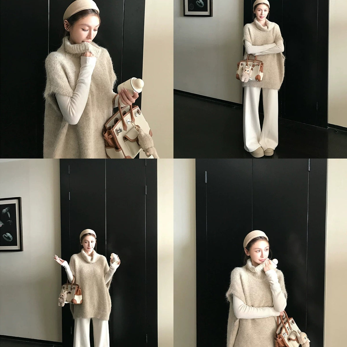 💕春季疊穿羊毛拉毛高領背心馬甲慵懶毛衫