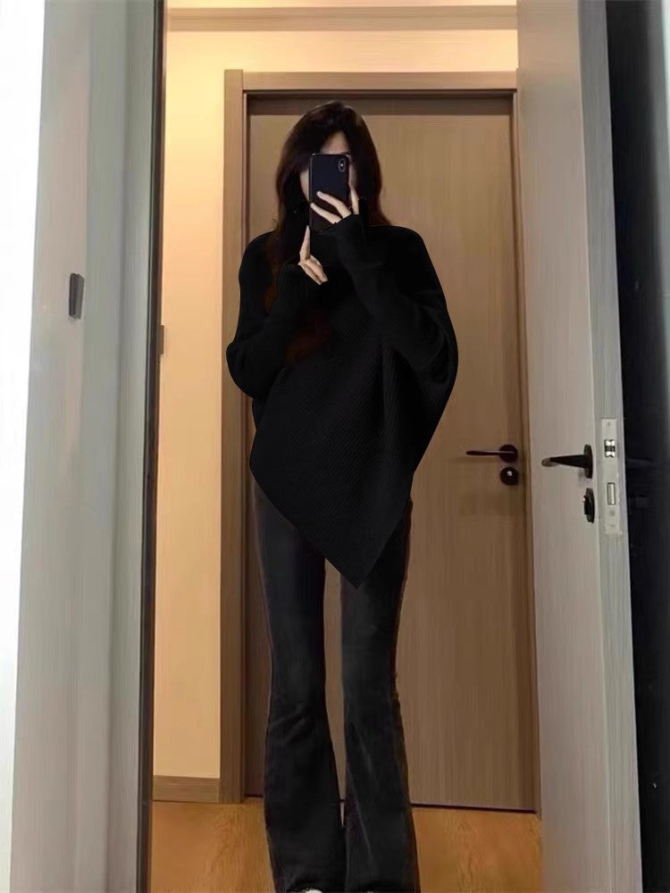 💕溫柔韓系慵懶不規則高領加厚針織毛衣