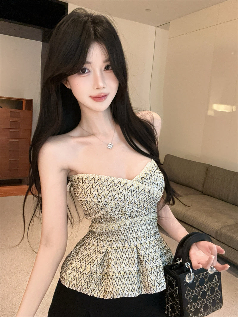 💕金色彈力繃帶抹胸混色背心上衣