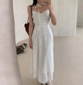 💕ihs系溫柔蕾絲性感露背鬆緊系帶收腰吊帶長裙