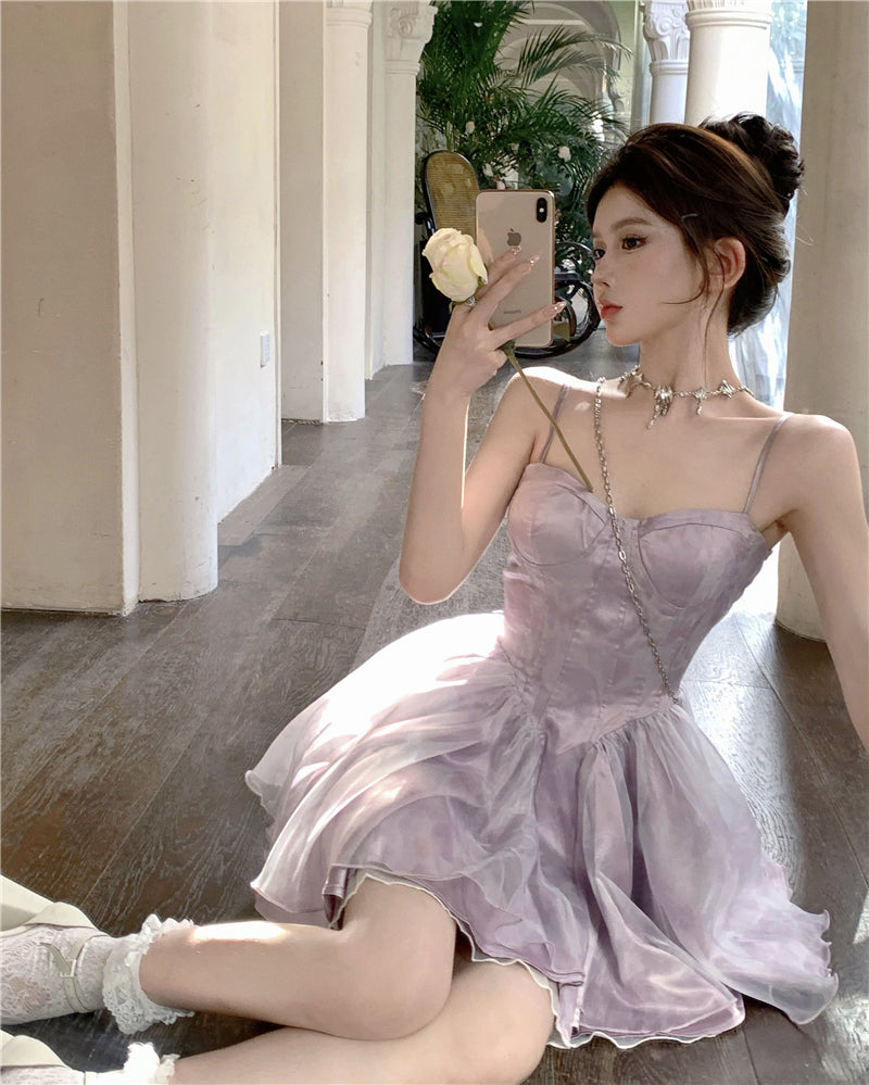 💕夏季多巴胺扎染泡泡袖公主澎澎裙