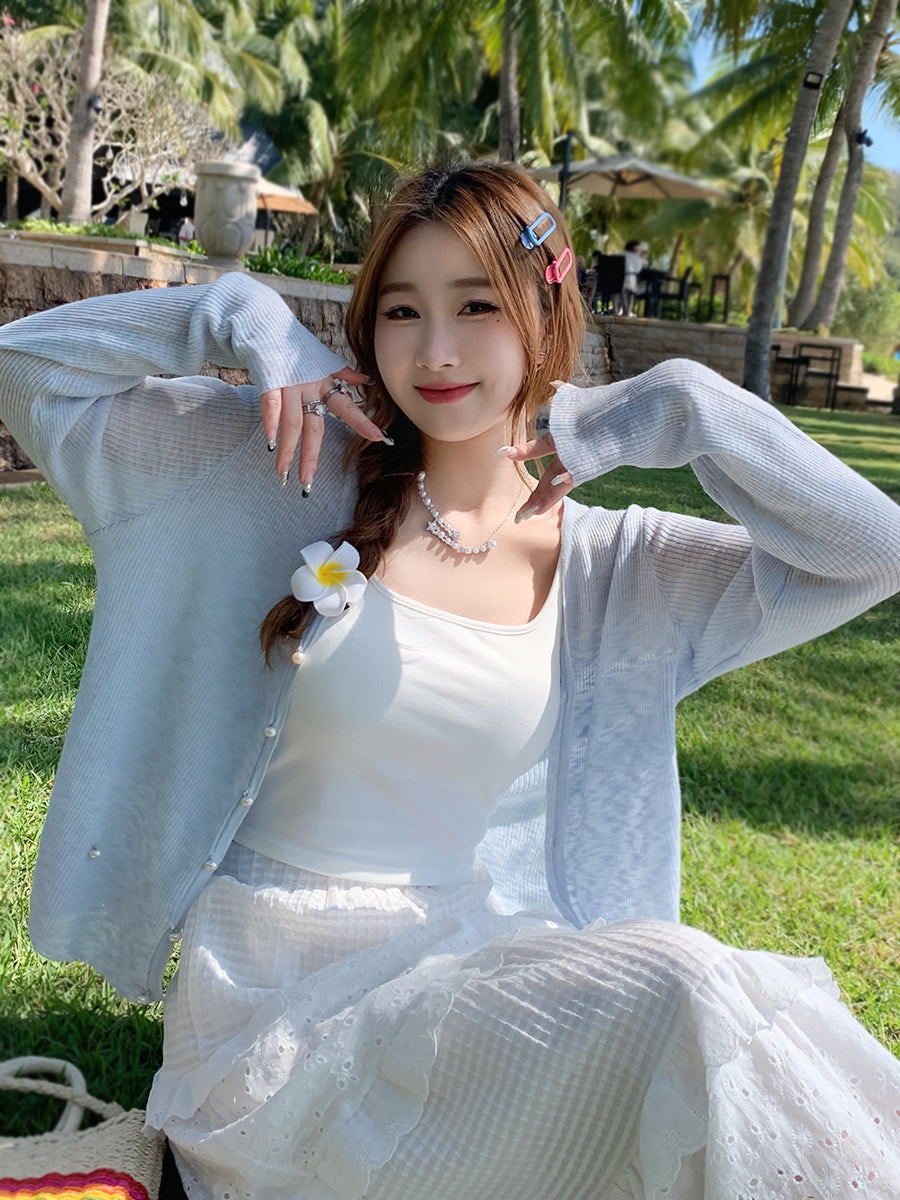 💕夏季必備薄款披肩冰絲薄紗防曬外套