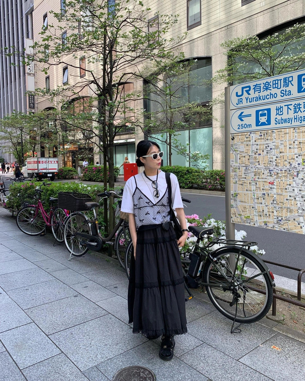 💕韓系東大門復古高腰拼接蕾絲邊蛋糕休閒長裙
