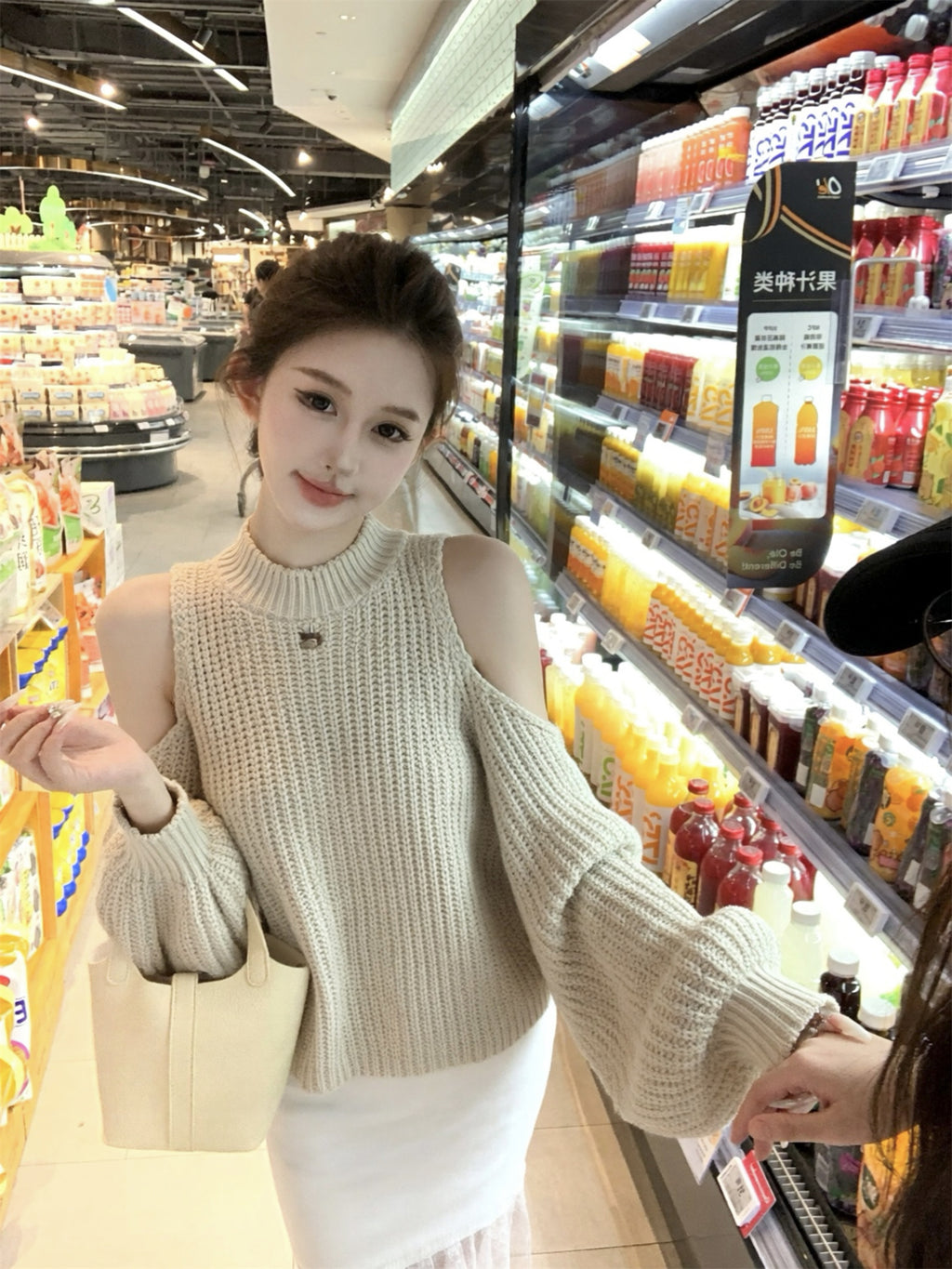 💕韓系掛脖露肩長袖針織復古慵懶毛衣