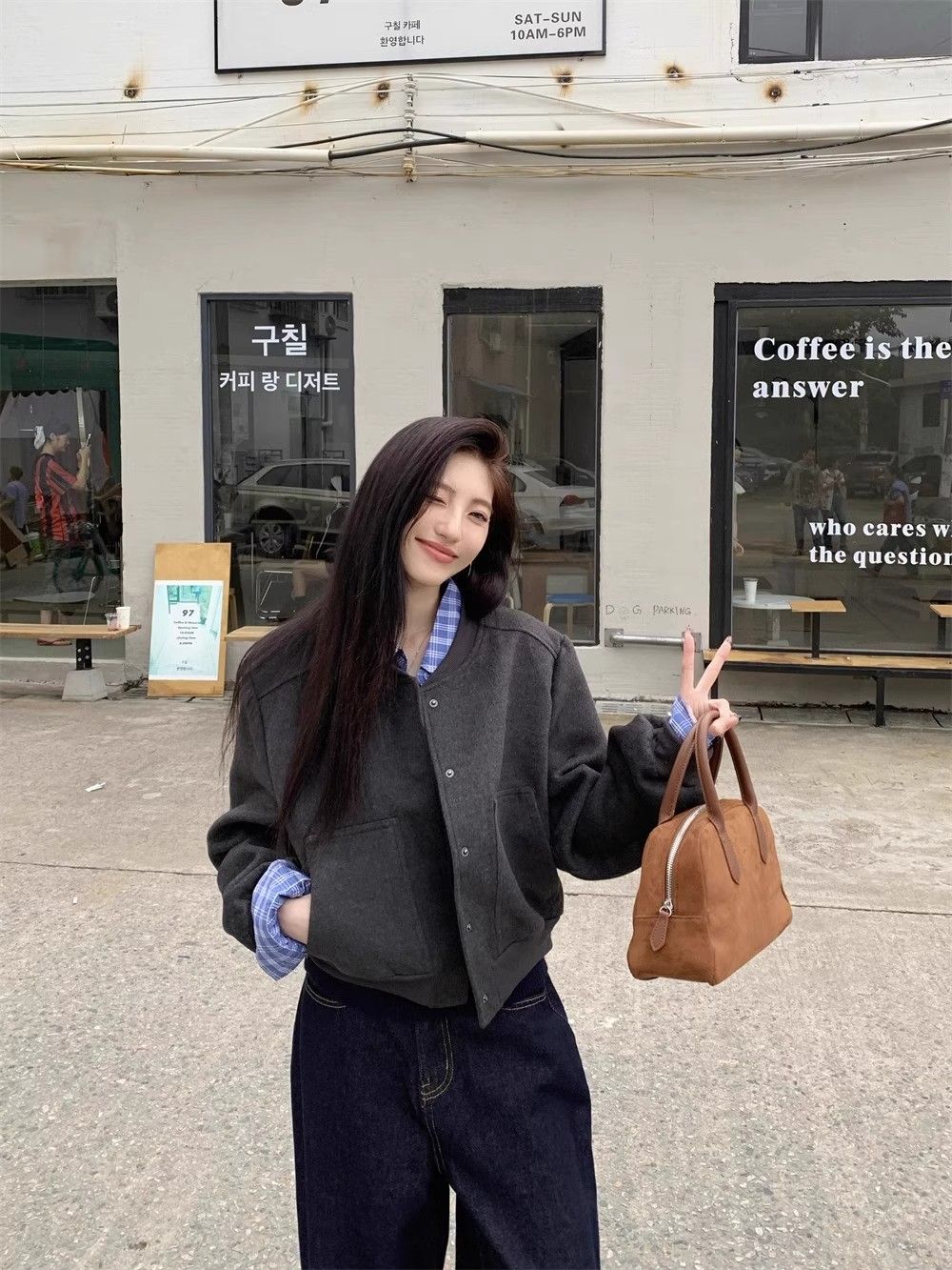 💕高級感chic韓系慵懶復古灰色棒球服外套