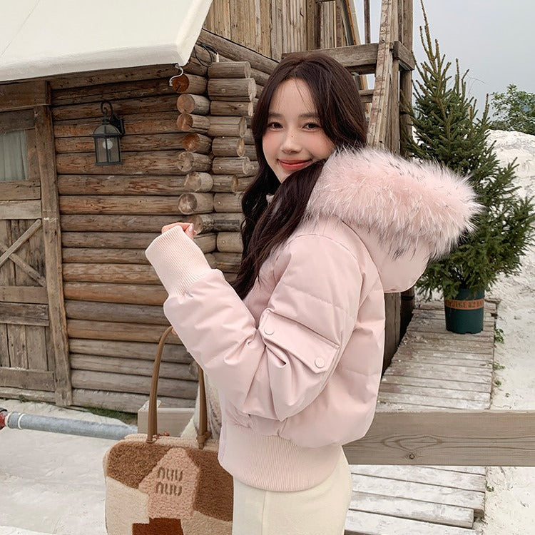 💕冬季甜美毛毛短款小個子連帽棉衣