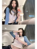 💕休閒百搭撞色短款露臍長袖上衣