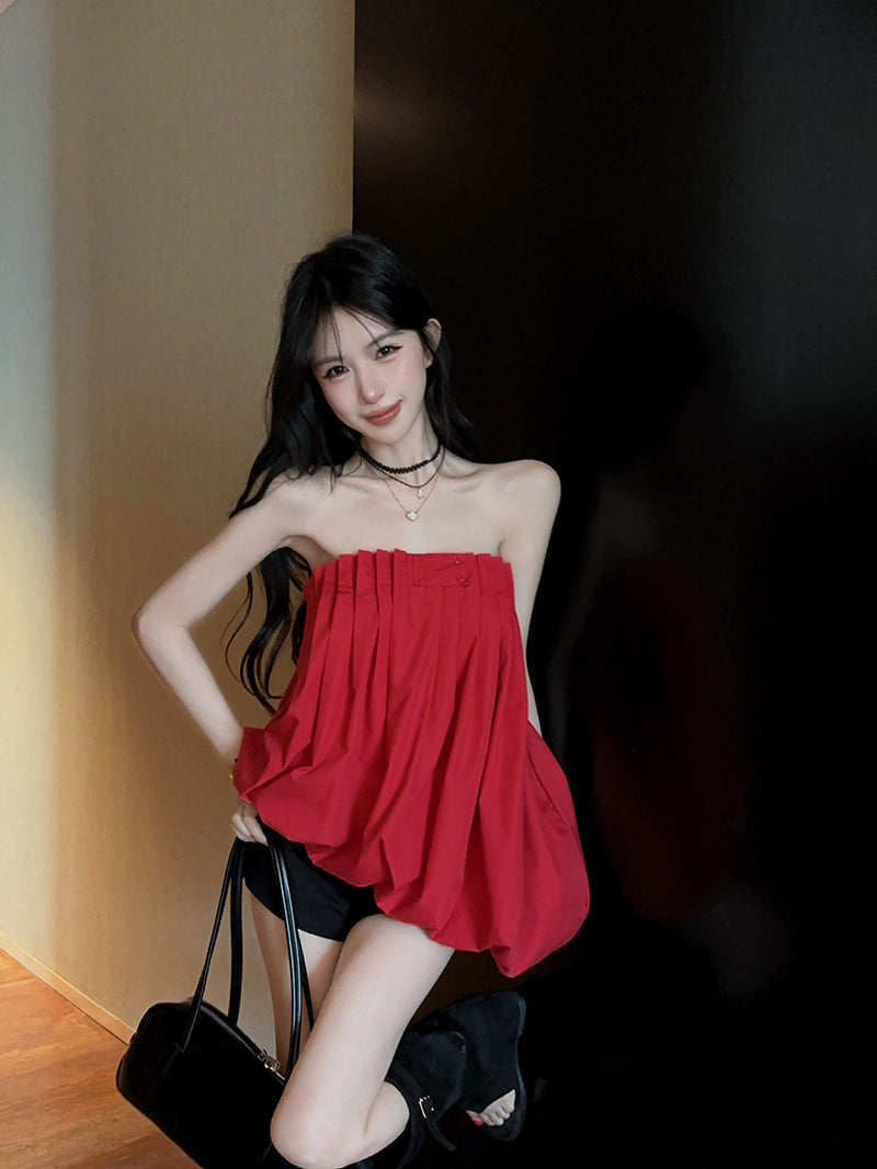 💕重工氛圍感澎澎抹胸襯衫上衣