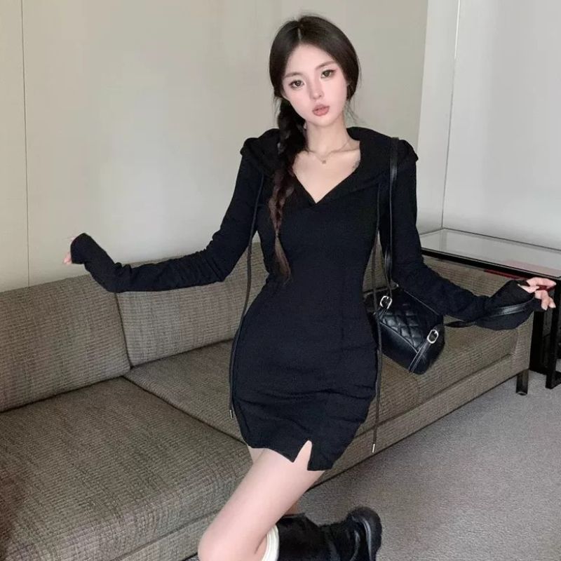 💕簡約純欲辣妹緊身連帽包臀收腰短裙
