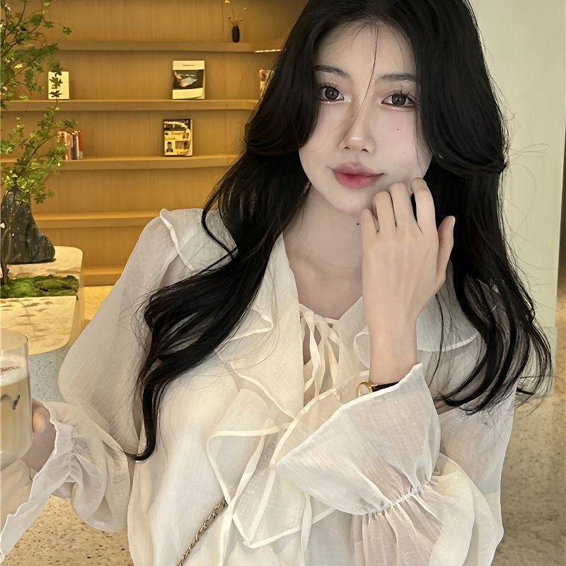 💕春季百搭小個子溫柔甜美長袖襯衫
