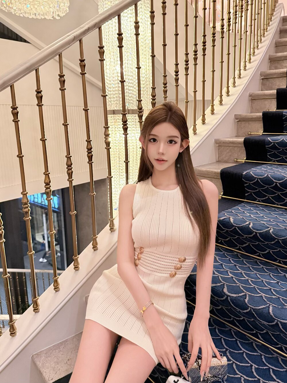 💕氣質純欲性感甜辣小香風金扣針織連衣裙