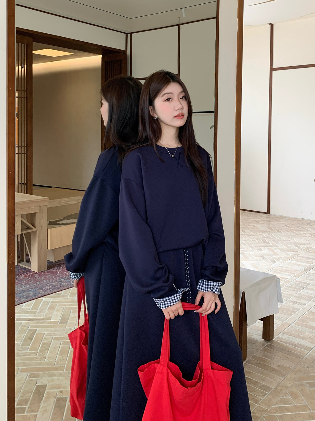 💕春秋美式復古運動套裝上衣+半身裙兩件套