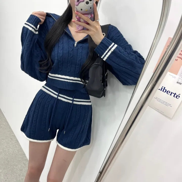💕chic韓系秋冬簡約翻領毛衣兩件套