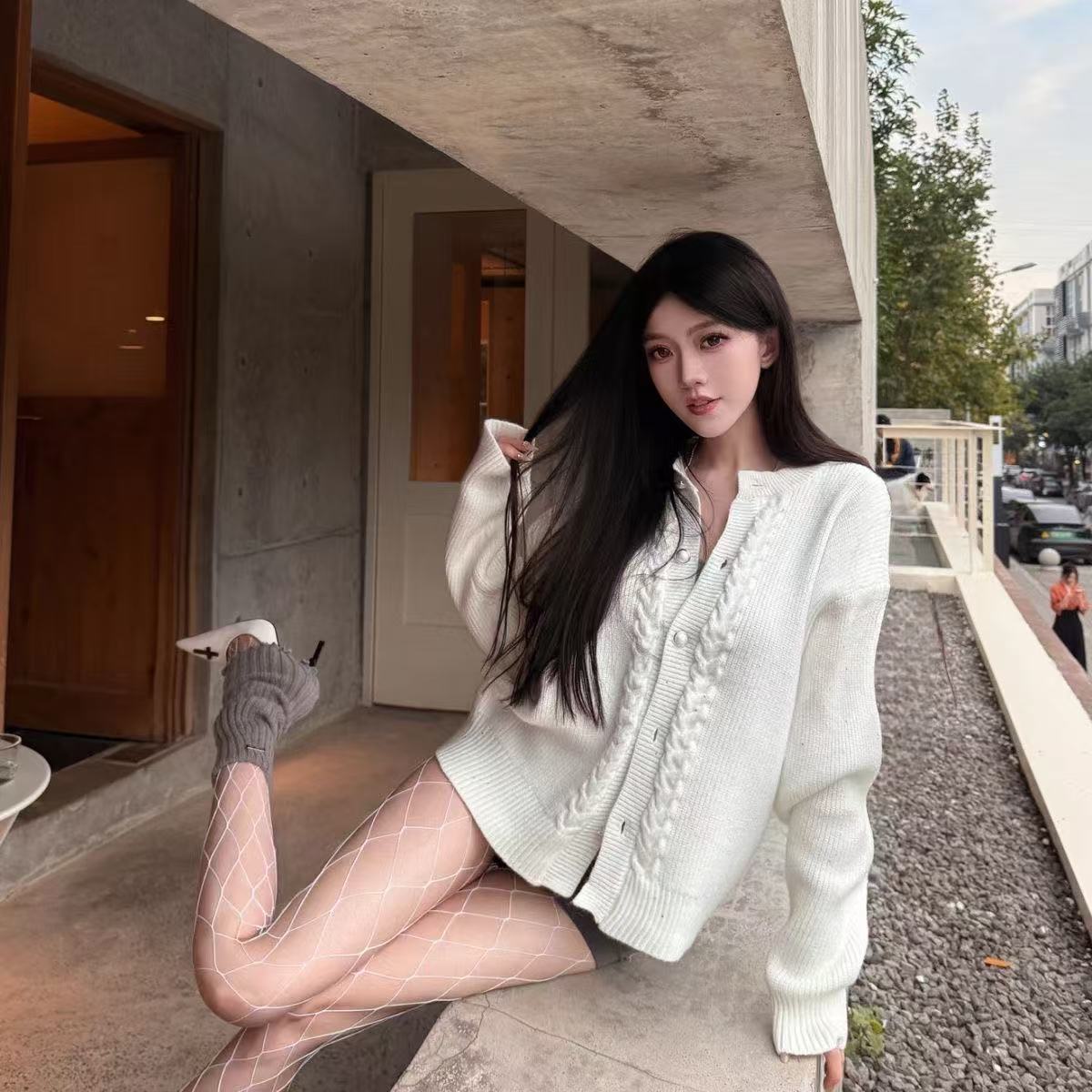 💕韓版慵懶輕奢針織麻花毛衣外套