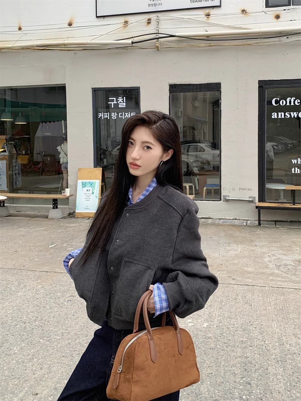 💕高級感chic韓系慵懶復古灰色棒球服外套