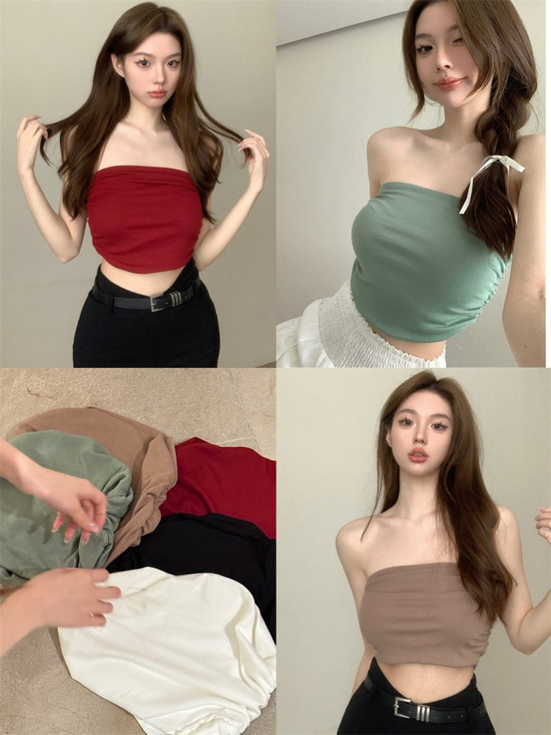 💕氣質百搭彈力修身短款抹胸背心單品