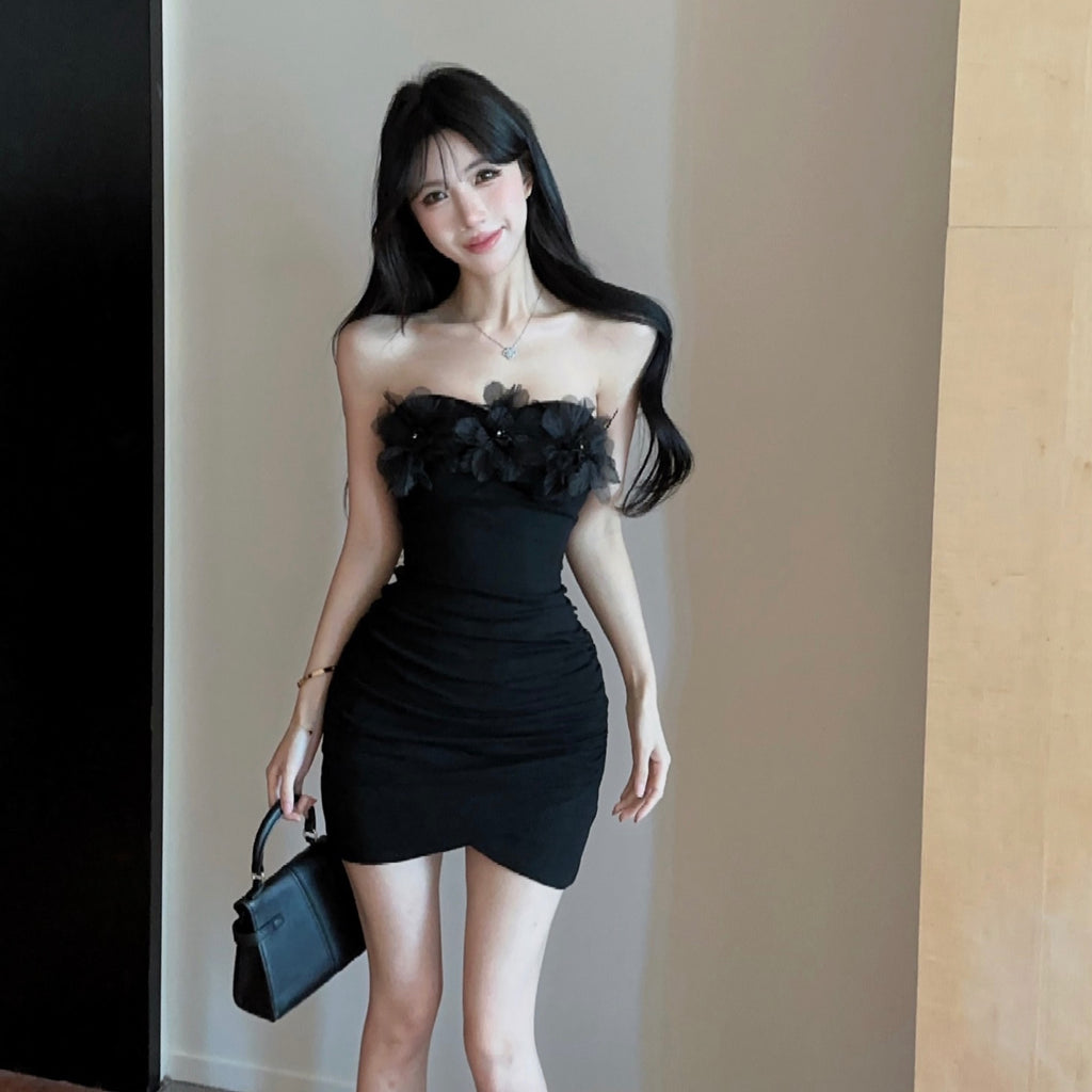 💕簡約氣質包臀抹胸連衣裙