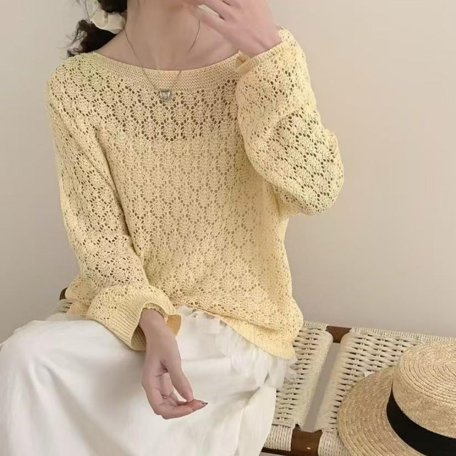 💕韓系溫柔鏤空鉤花薄款罩衫