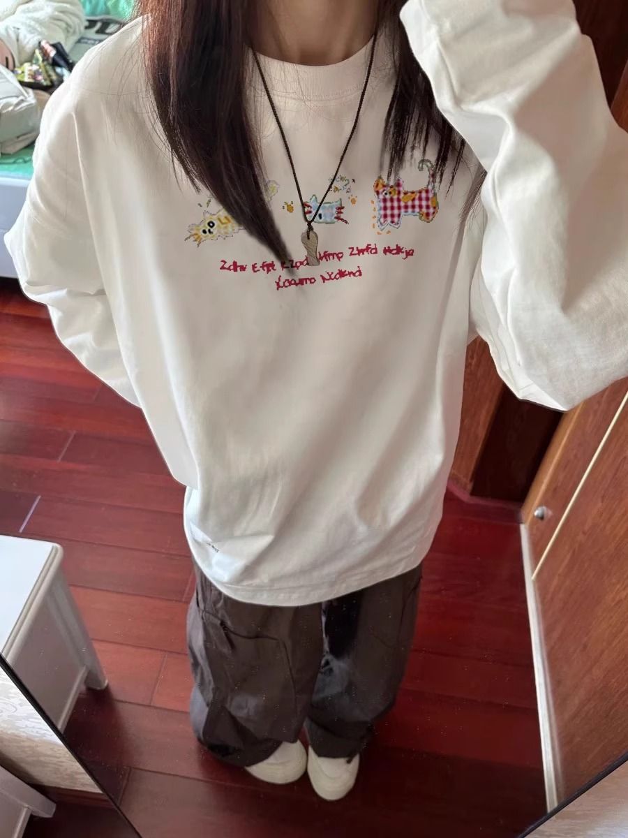💕韓系簡約休閒長袖寬鬆大學T(有大尺碼)