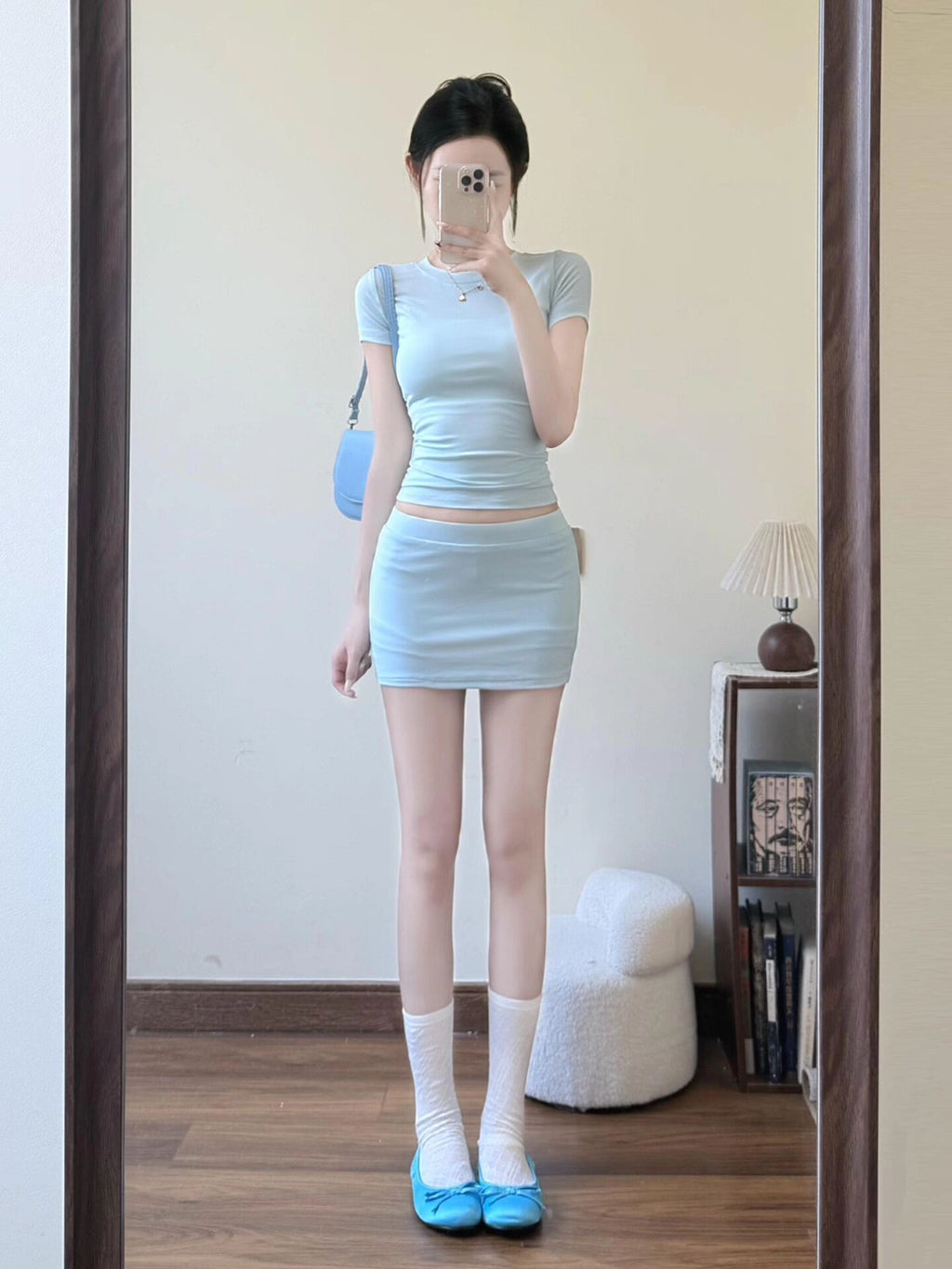 💕蘇打汽水淺藍純御T袖+包臀短裙兩件套