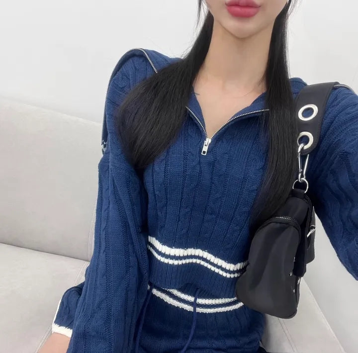 💕chic韓系秋冬簡約翻領毛衣兩件套