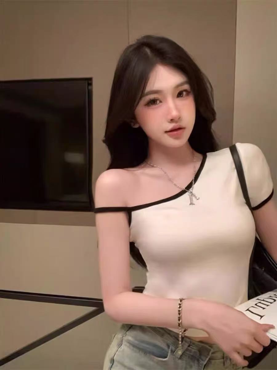 💕不規則修身露肩吊帶短袖T袖