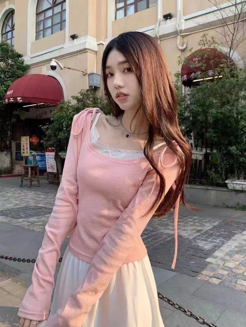 💕溫柔約會芭蕾減齡顯瘦短款打底上衣