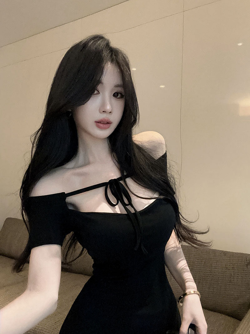 💕氛圍感系帶針織純御小黑裙