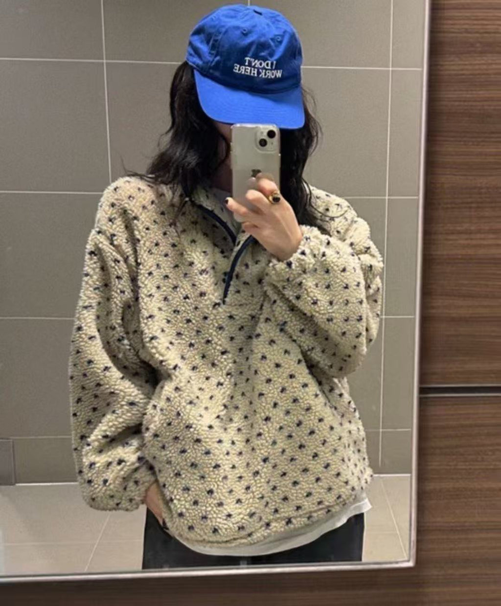 💕ins風立領點點搖粒絨休閒寬鬆衛衣