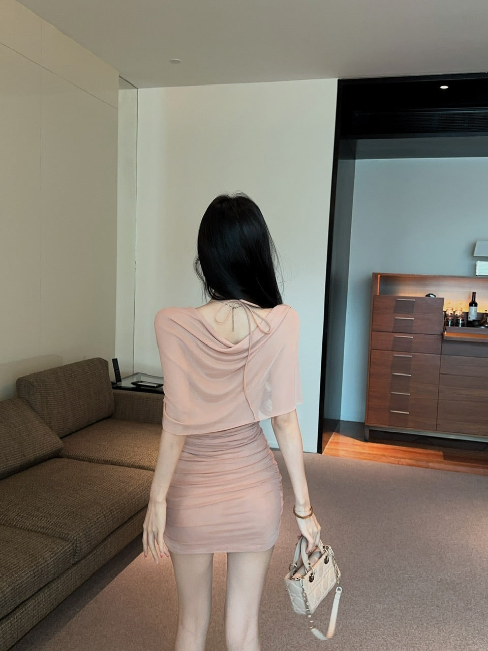 💕約會性感網紗綁帶包臀假兩件連身裙