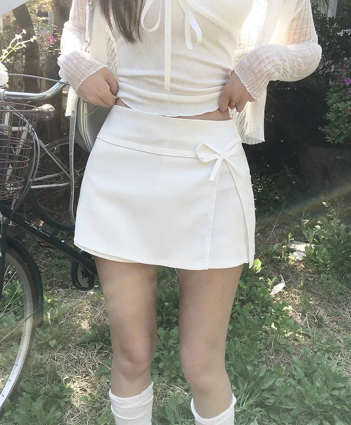 💕溫柔蝴蝶結別緻開衩半身高腰包臀短裙