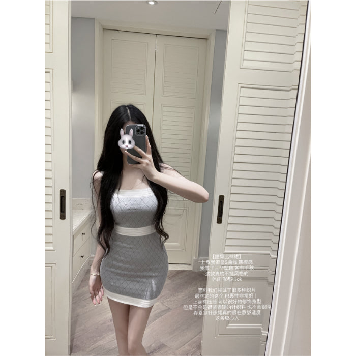 💕韓系撞色拼接吊帶冰絲連身裙