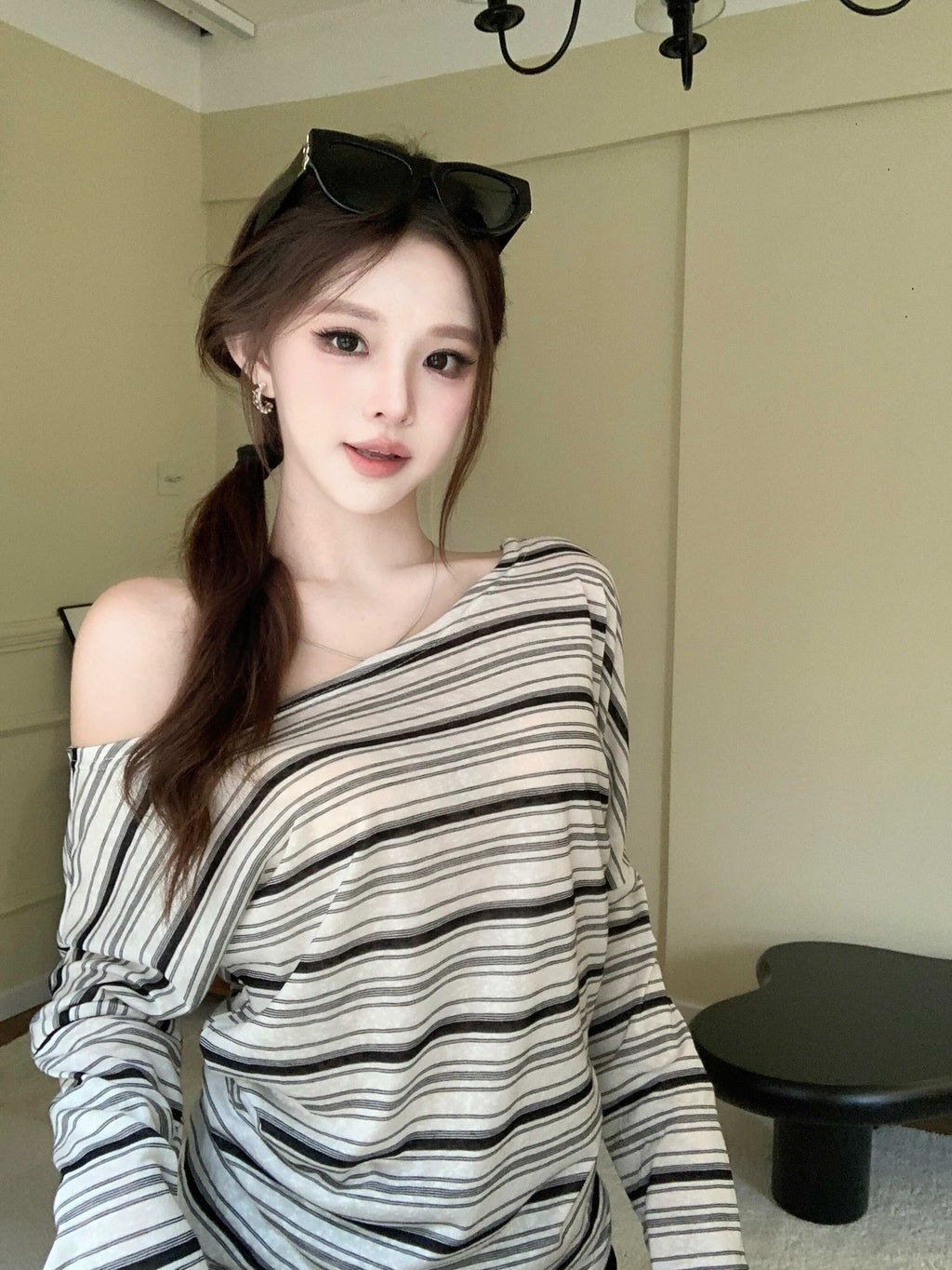 💕溫柔氣質簡約百搭條紋長袖上衣