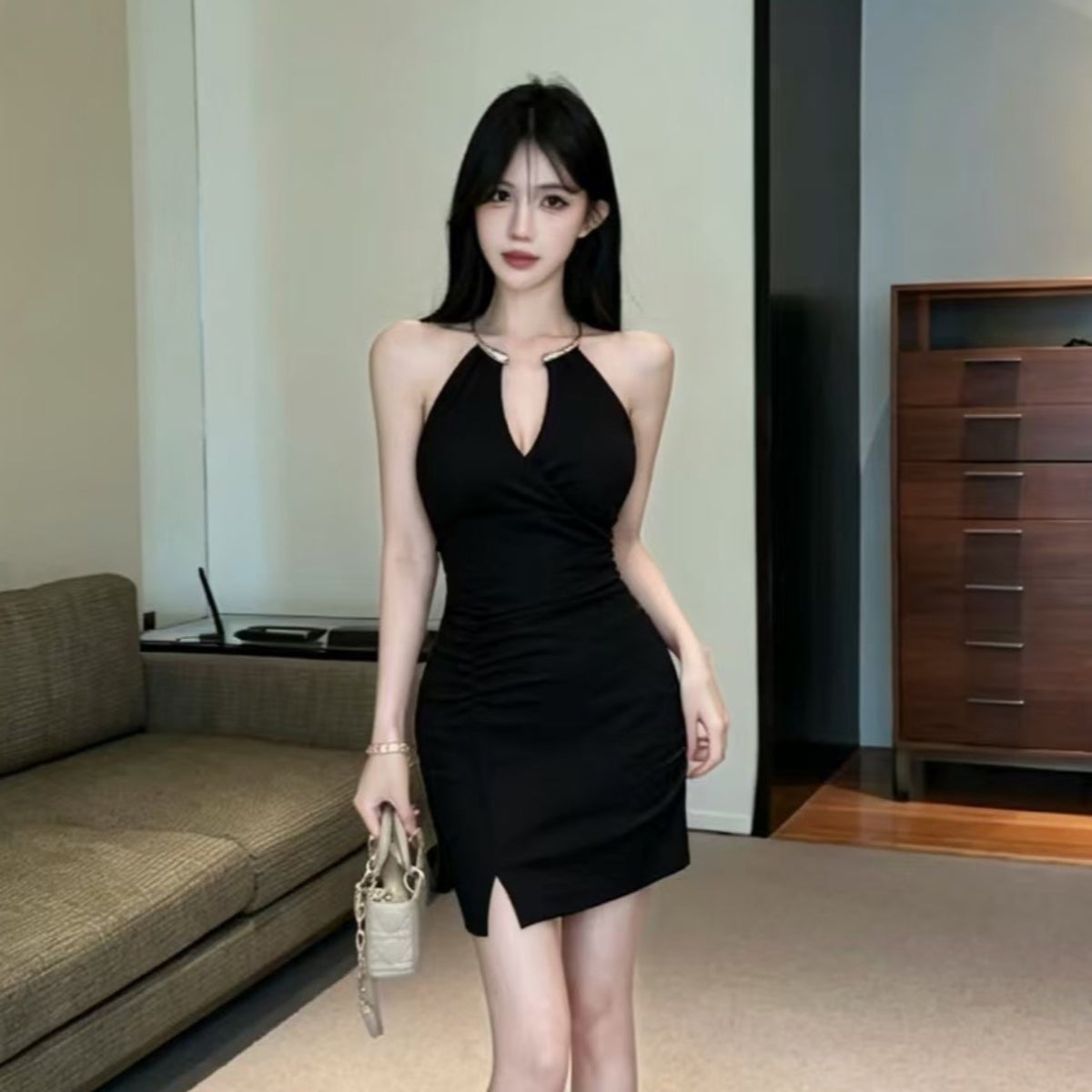 💕氣質設計感無袖顯瘦包臀短裙