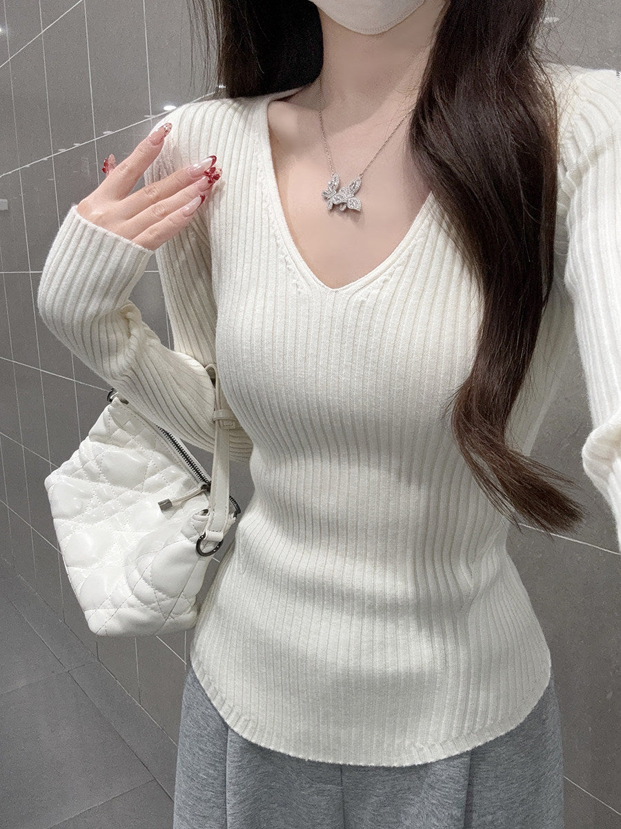 💕韓系氣質顯瘦V領百搭針織上衣