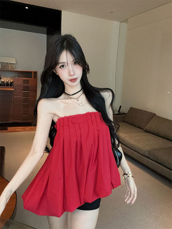💕重工氛圍感澎澎抹胸襯衫上衣
